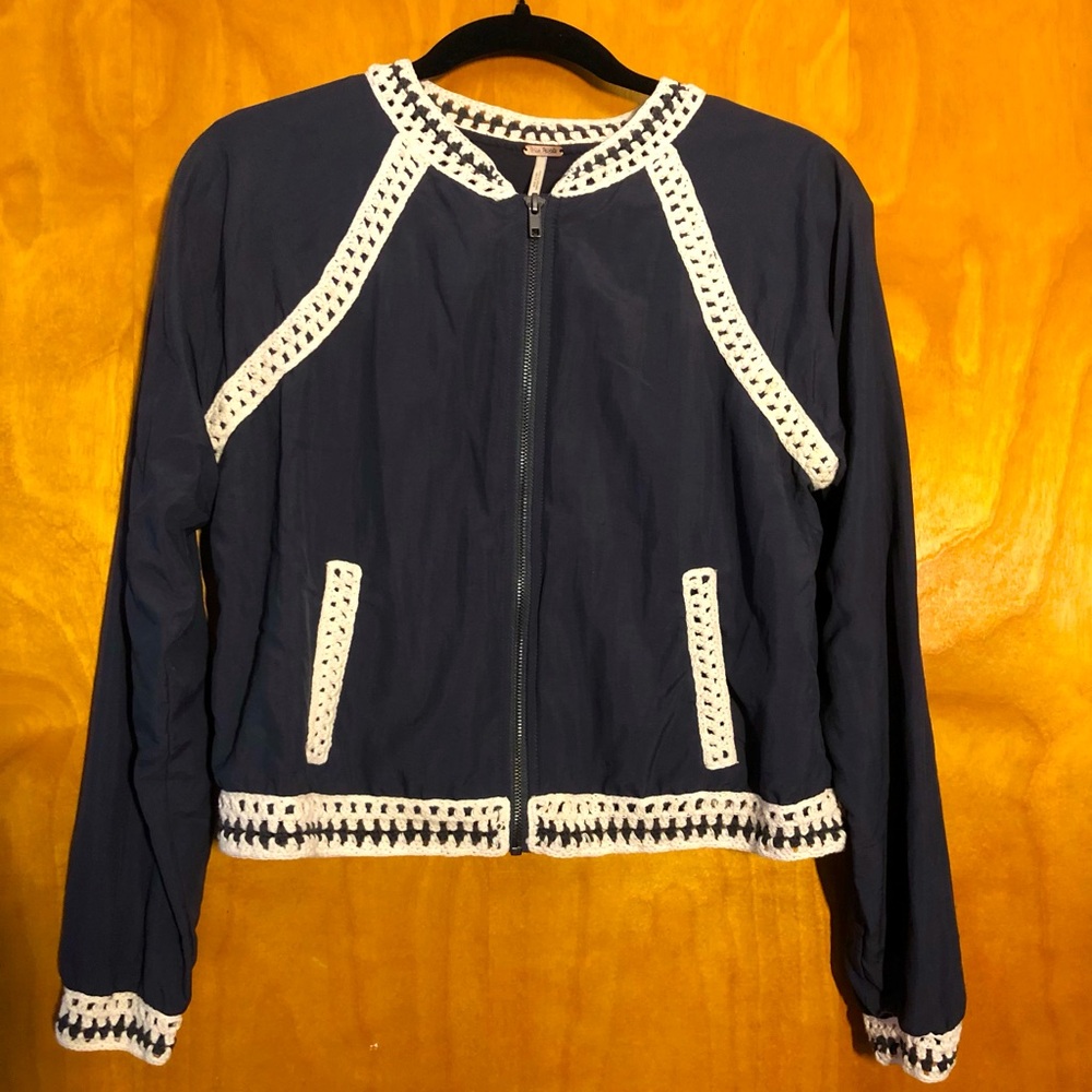 Free People nylon bomber jacket with crocheted detailing size S